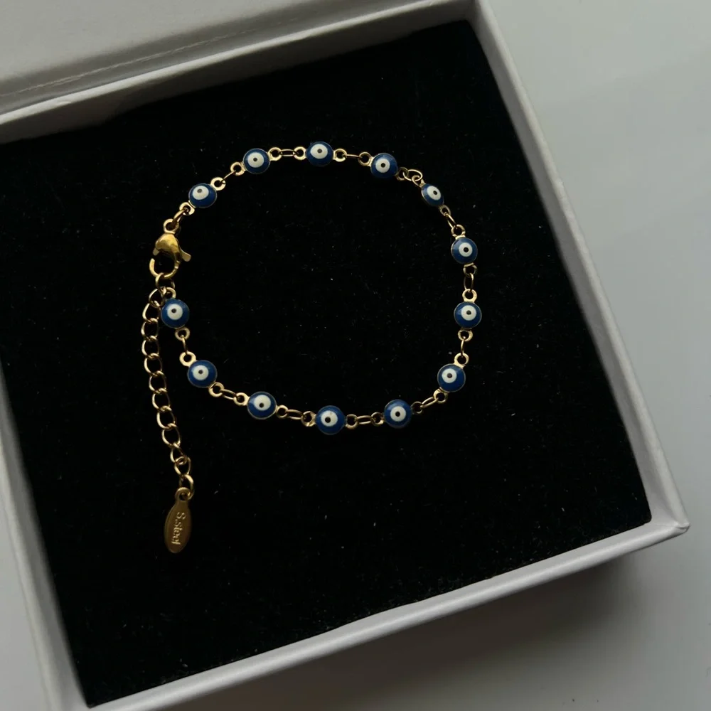 Gold Blue Evil Eye Bracelet